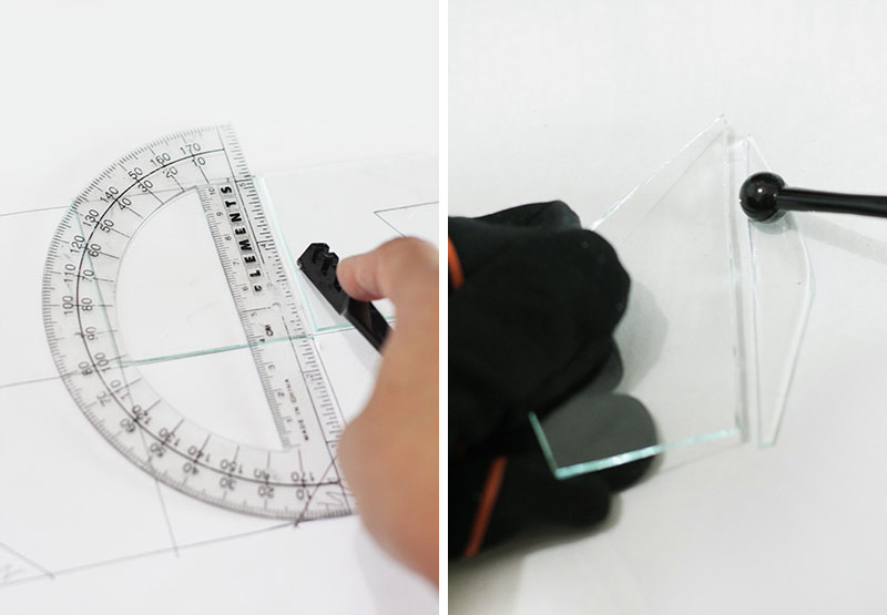 Tracing shapes onto glass and cutting with glass cutter