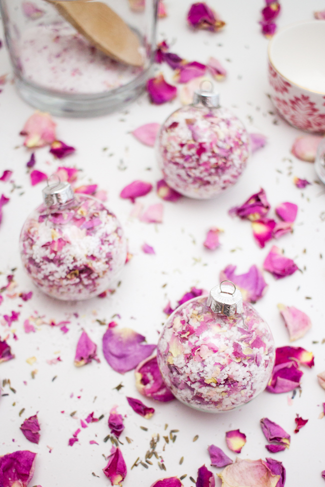 DIY Bath Salt Ornaments with Dried Rose Petals