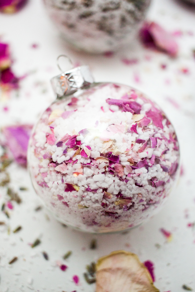 DIY Bath Salt Ornaments with Dried Rose Petals