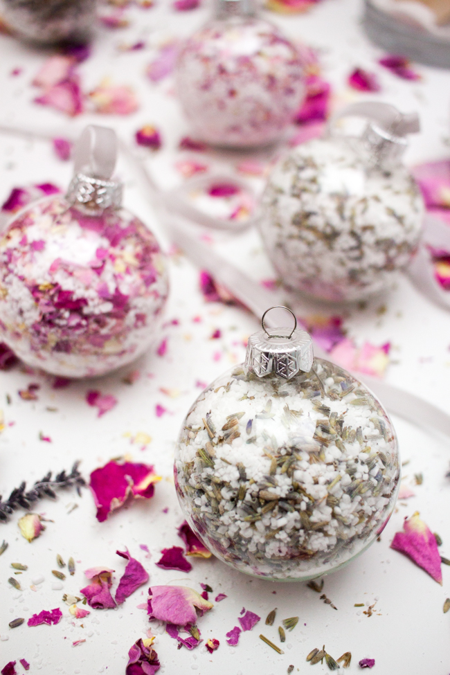 DIY Bath Salt Ornaments with Dried Rose Petals and Lavender