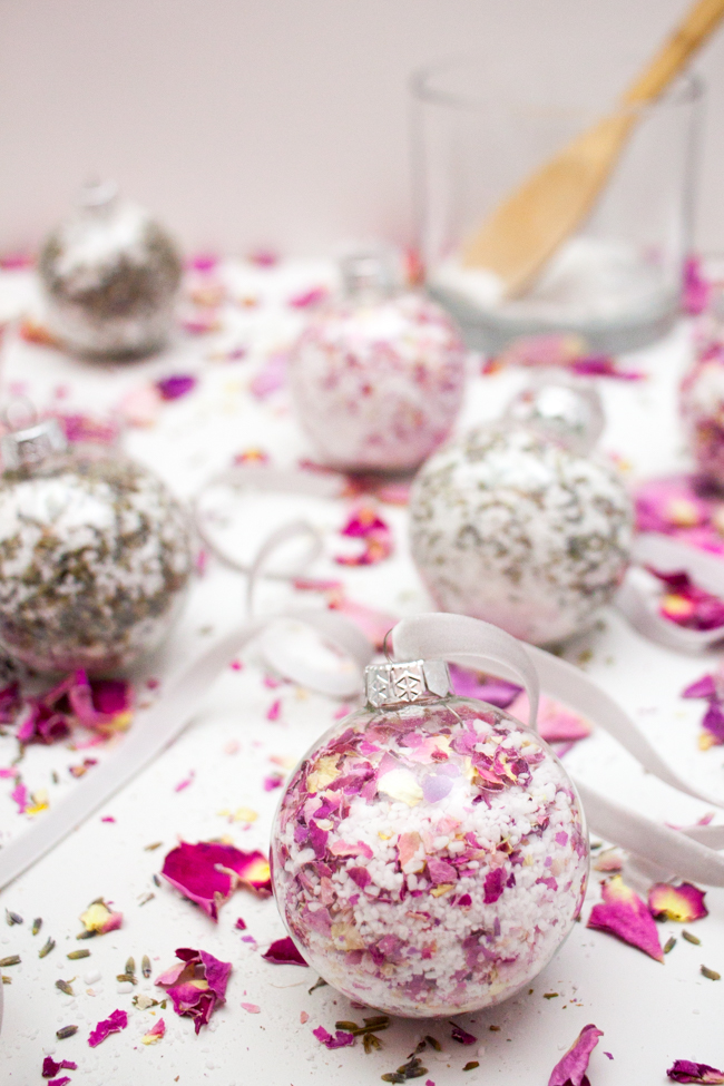 DIY Bath Salt Ornaments with Dried Rose Petals and Lavender