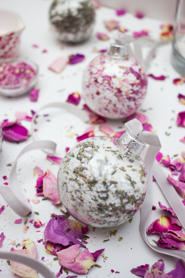 DIY Bath Salt Ornaments with Dried Lavender