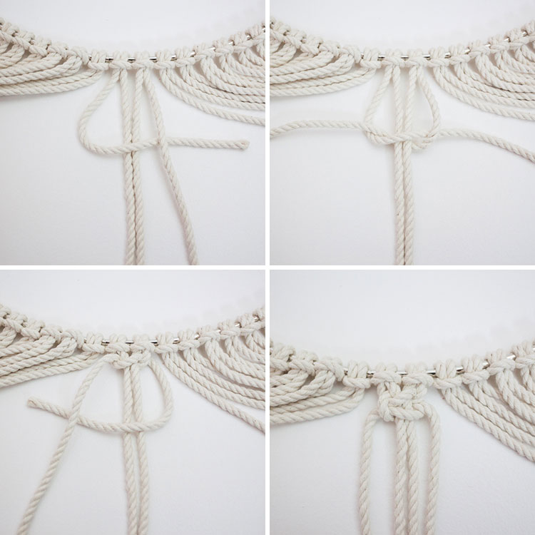 Tying squares knots to make a DIY Macrame Mirror